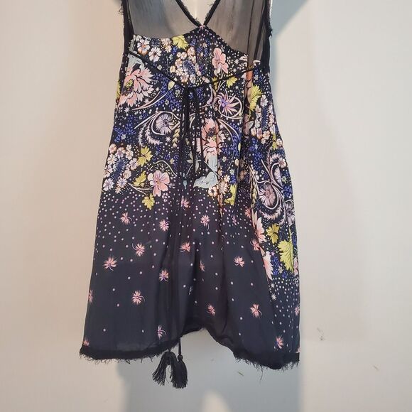 Free People Intimately Dress Medium Black Floral Longwood Slip Fairy Whimsy Boho - Picture 9 of 15